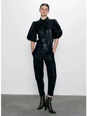 Zara Faux Leather High Waisted Pants Black M